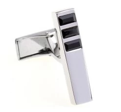 Silver Linear Design With Black Swarovski® Crystal Cufflinks (V-CF-C504B-S)
