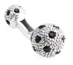 Small Silver With Black Swarovski® Crystals Dual Ball Cufflinks (V-CF-C509B-S)