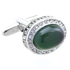 Green Glass Cabochon Crystal Cufflinks (V-CF-C51546GR)