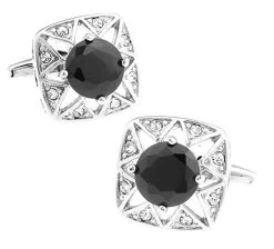 Black Round Center Swarovski® Crystal Starburst Cufflinks (V-CF-C519-B)