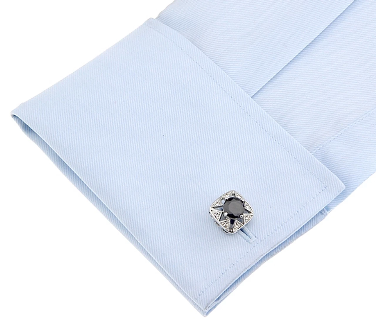 Black Round Center Swarovski® Crystal Starburst Cufflinks (V-CF-C519-B) 2 Black Round Center Swarovski® Crystal Starburst Cufflinks (V-CF-C519-B) - Image 2