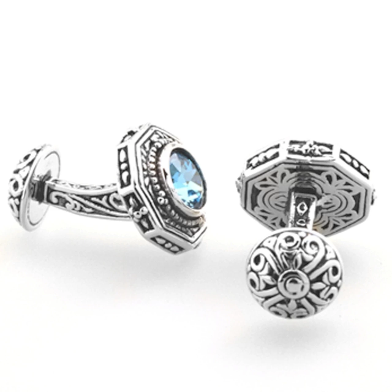 Celtic Style Aqua Blue Crystal Cufflinks (V-CF-C53381BL) 2 Celtic Style Aqua Blue Crystal Cufflinks (V-CF-C53381BL) - Image 2