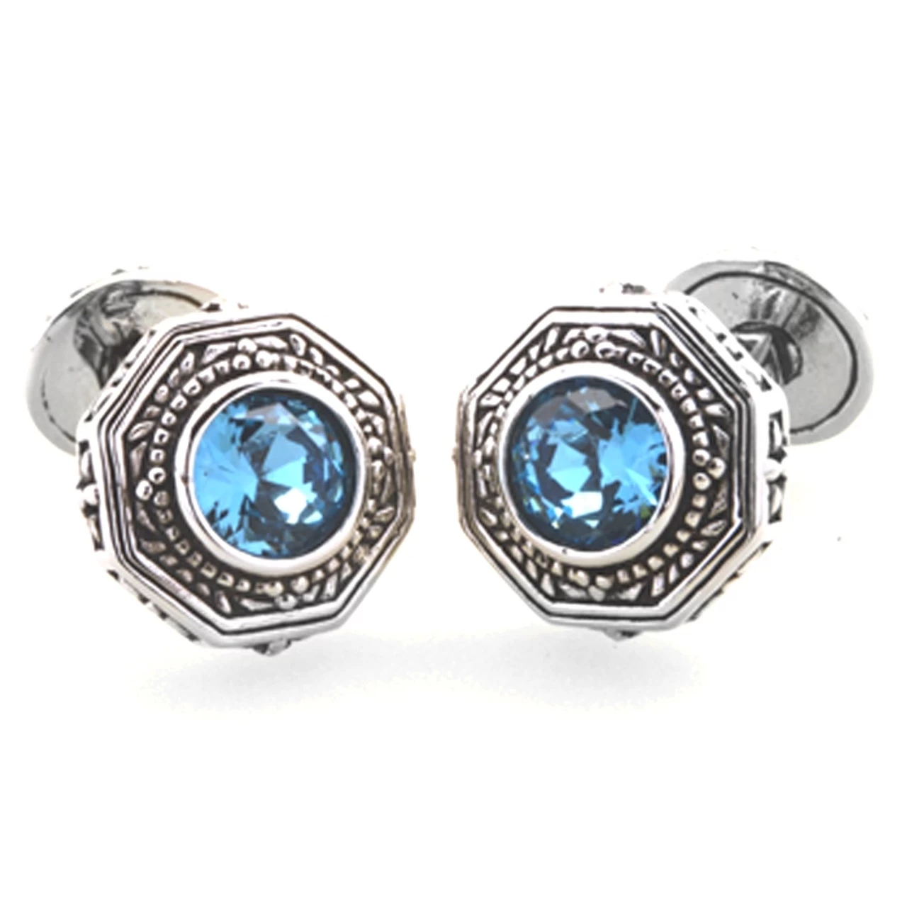 Celtic Style Aqua Blue Crystal Cufflinks (V-CF-C53381BL) 3 Celtic Style Aqua Blue Crystal Cufflinks (V-CF-C53381BL) - Image 3