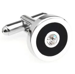 Diamond Crystal In A Black Circle Cufflinks (V-CF-C5906C)