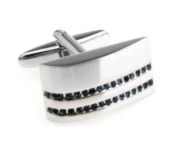 Silver Arch Shape With Blue Crystals Cufflinks (V-CF-C6143BL-S)