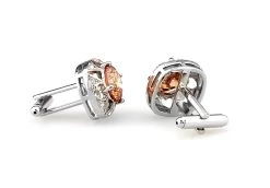 Large Round Peach Crystal Silver Cufflinks (V-CF-C63948O-S) -Fashionable Costume V CF C63948O S 2 99137.1534403680