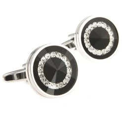 Glass Encased Swarovski® Crystals On Black Cufflinks (V-CF-C64431B-S)