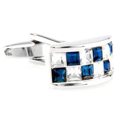Blue And Diamond Crystal Arch Design Cufflinks (V-CF-C65440CLBL-S)