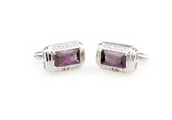 Large Purple Crystal And Diamond Crystal Silver Cufflinks (V-CF-C67264PR) -Fashionable Costume V CF C67264PR 3 59665.1553782528