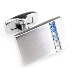 Brushed Silver With Blue Faceted Swarovski® Crystal Cufflinks (V-CF-C707BL)