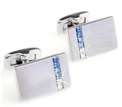 Brushed Silver With Blue Faceted Swarovski® Crystal Cufflinks (V-CF-C707BL) -Fashionable Costume V CF C707BL 75738.1534211568