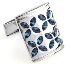 Blue Faceted Swarovski® Crystal Flower Cufflinks (V-CF-C805BL)