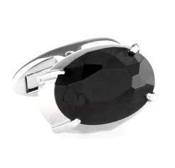 Black Faceted Oval Swarovski® Crystal Silver Cufflinks (V-CF-C8113B-S)