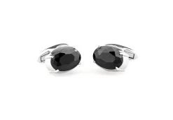 Black Faceted Oval Swarovski® Crystal Silver Cufflinks (V-CF-C8113B-S) -Fashionable Costume V CF C8113B S 3 94747.1534316167