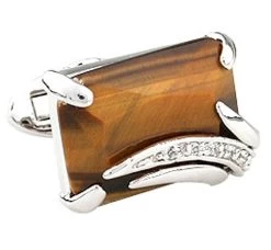 Emerald Cut Tiger's Eye & Swarovski® Crystal Cufflinks (V-CF-C913BR-S)