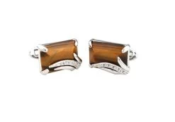 Emerald Cut Tiger's Eye & Swarovski® Crystal Cufflinks (V-CF-C913BR-S) -Fashionable Costume V CF C913BR S 3 60943.1534445908