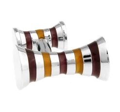 Double Knob Bronze & Tan Stripe Cufflinks (V-CF-E62379BR)