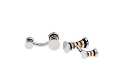 Double Knob Bronze & Tan Stripe Cufflinks (V-CF-E62379BR) -Fashionable Costume V CF E62379BR 3 06826.1524206767