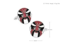 Enameled Red Kabuki Opera Mask Cufflinks (V-CF-E70100-R) -Fashionable Costume V CF E70100 R 4 96586.1576382348