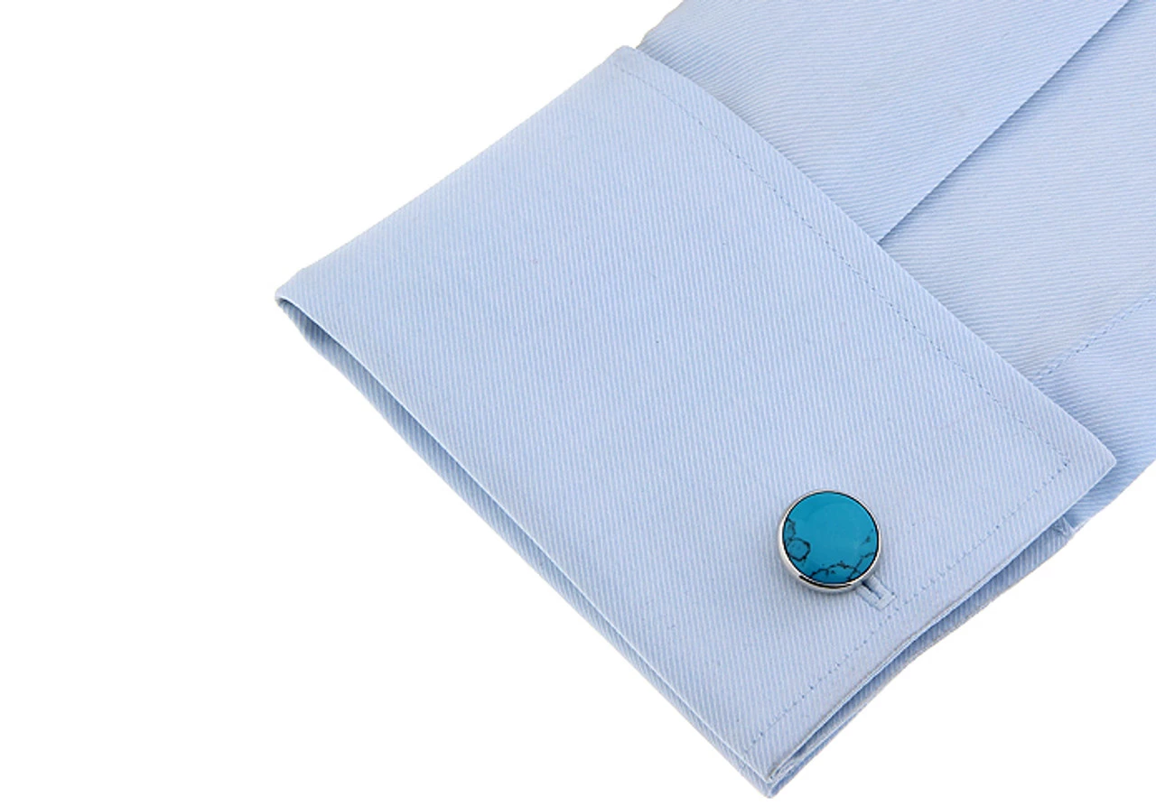 Knob Style Genuine Turquoise Cufflinks (V-CF-G407BL) 2 Knob Style Genuine Turquoise Cufflinks (V-CF-G407BL) - Image 2