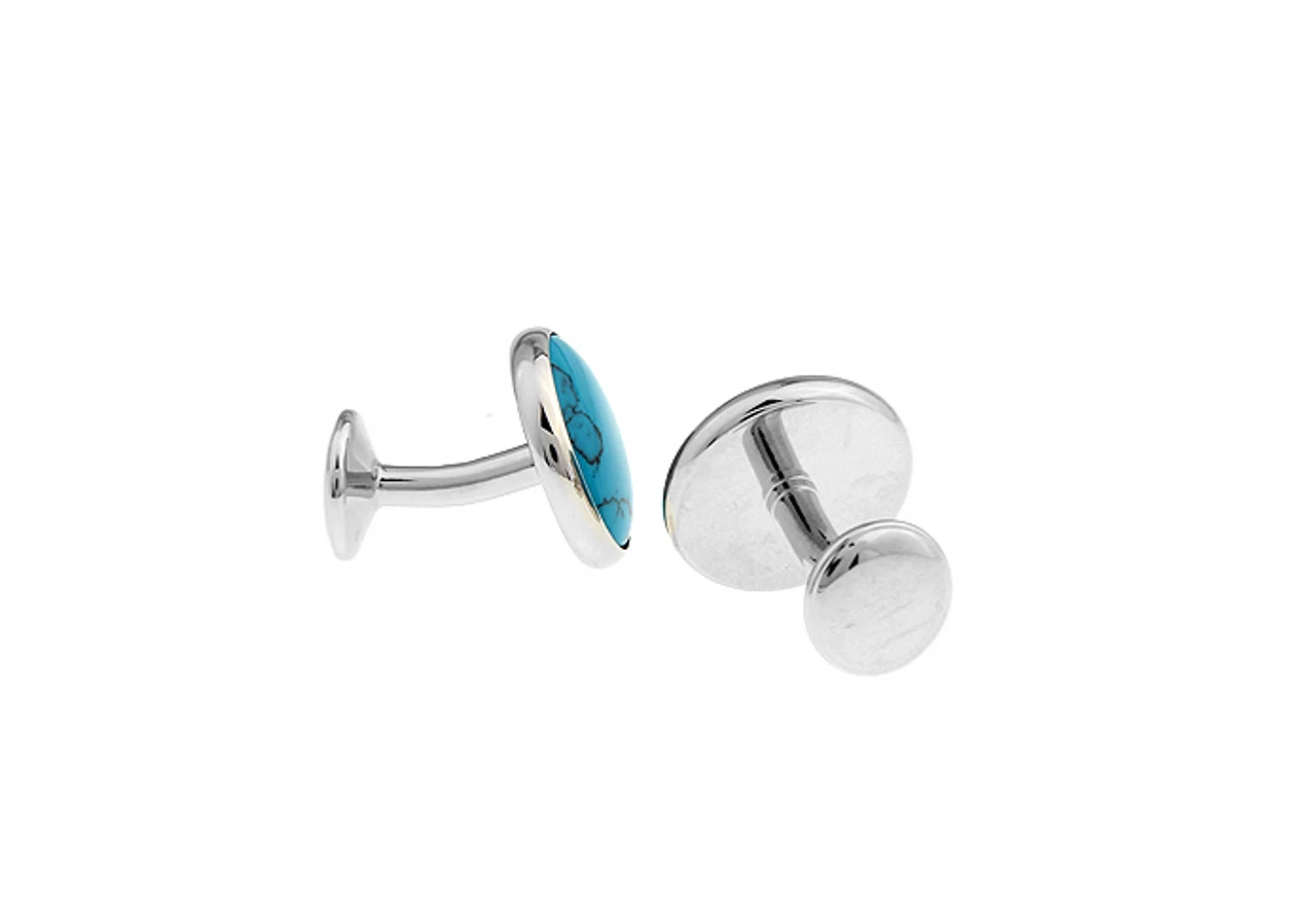 Knob Style Genuine Turquoise Cufflinks (V-CF-G407BL) 3 Knob Style Genuine Turquoise Cufflinks (V-CF-G407BL) - Image 3