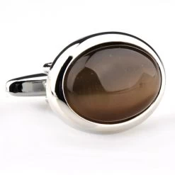 Large Oval Brown Cat's Eye Cufflinks (V-CF-G50387-BR)