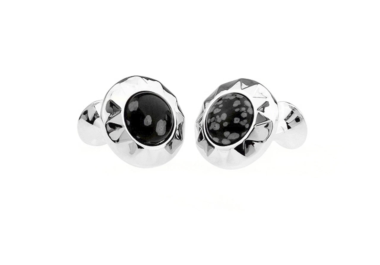 Black Snowflake Obsidian Stone Cufflinks (V-CF-G51000) 2 Black Snowflake Obsidian Stone Cufflinks (V-CF-G51000) - Image 2