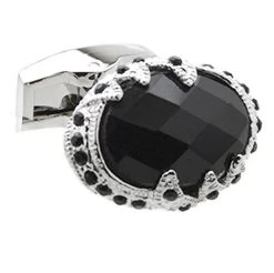 Faceted Black Onyx With Crystals Dome Cufflinks (V-CF-G53091)