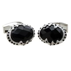Faceted Black Onyx With Crystals Dome Cufflinks (V-CF-G53091) -Fashionable Costume V CF G53091 3 23589.1534216824