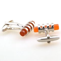Orange Cat's Eye Glass Cylinder Cufflinks (V-CF-G53397-O) -Fashionable Costume V CF G53397 O 2 68624.1535111061