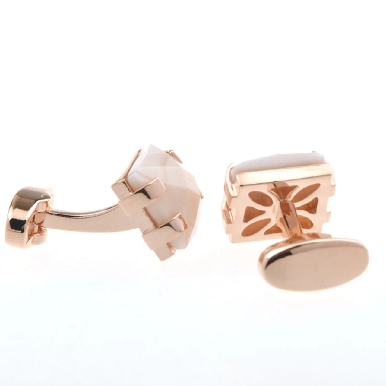 Milky Rose Quartz Rose Gold Cufflinks (V-CF-G53553-RG) 3 Milky Rose Quartz Rose Gold Cufflinks (V-CF-G53553-RG) - Image 3