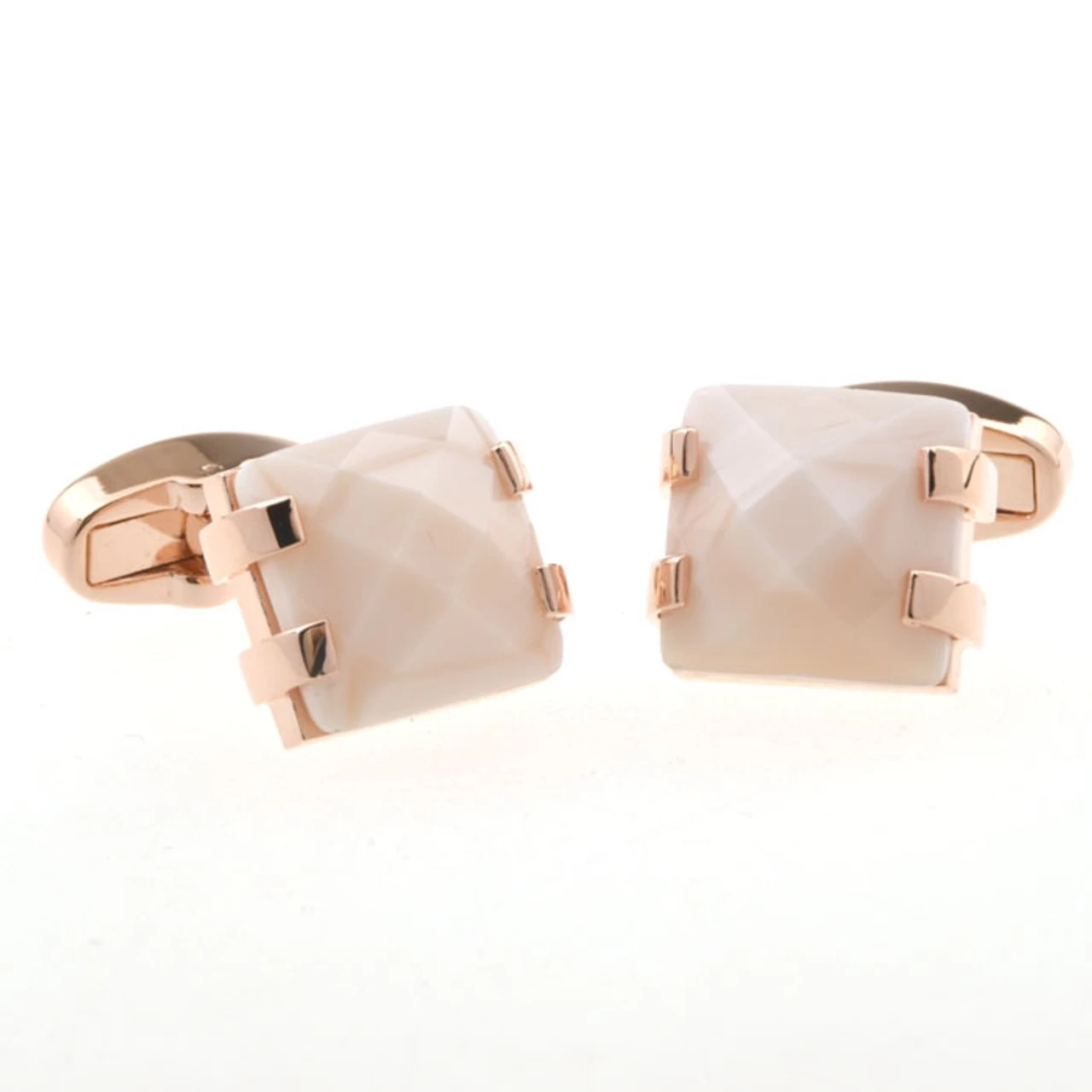 Milky Rose Quartz Rose Gold Cufflinks (V-CF-G53553-RG) 2 Milky Rose Quartz Rose Gold Cufflinks (V-CF-G53553-RG) - Image 2
