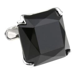 Large Faceted Cut Black Onyx In Silver Cufflinks (V-CF-G56844B-S)