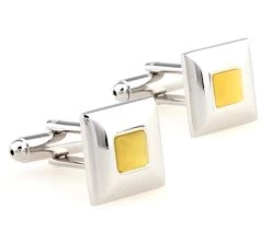 Square Light Yellow Cat's Eye Cufflinks (V-CF-G60739Y)