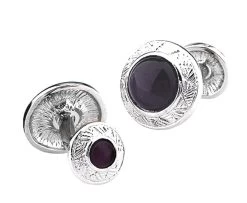 Double Purple Cat's Eye Stone Ornate Bar Cufflinks (V-CF-G61743PR-S) -Fashionable Costume V CF G61743PR S 75380.1535193359