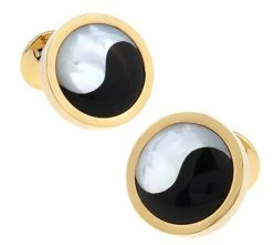 Yin-Yang Mother-of-Pearl & Onyx Gold Cufflinks (V-CF-G627G)