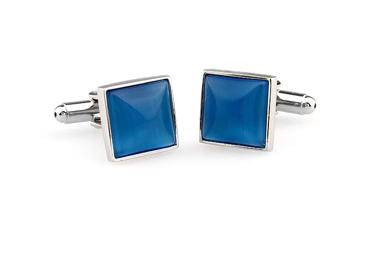 Blue Cat's Eye Stone Square Cufflinks (V-CF-G66604LBL) 2 Blue Cat's Eye Stone Square Cufflinks (V-CF-G66604LBL) - Image 2