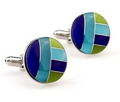 Multi-Blue & Green Cat's Eye Cufflinks (V-CF-G66802) -Fashionable Costume V CF G66802 3 03858.1535194794