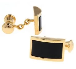 Gold Chain Design With Black Onyx Cufflinks (V-CF-G703-G)
