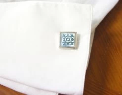 Intricate Turquoise Blue Mosaic Mother Of Pearl Cufflinks (V-CF-G8077BL) -Fashionable Costume V CF G8077BL 5 77032.1535051056