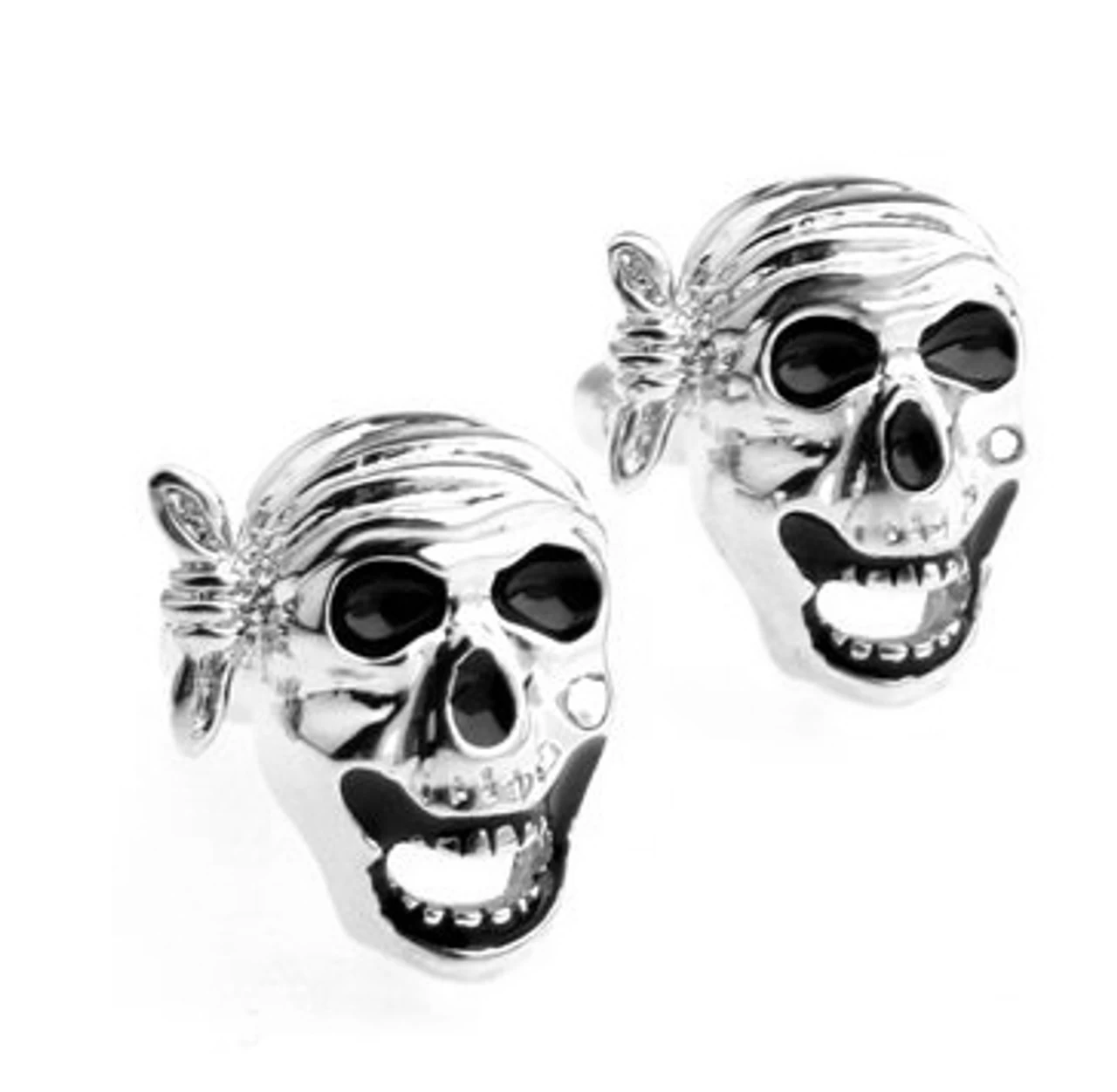 Black And Silver Pirate Skull Cufflinks (V-CF-M421-S) 2 Black And Silver Pirate Skull Cufflinks (V-CF-M421-S) - Image 2