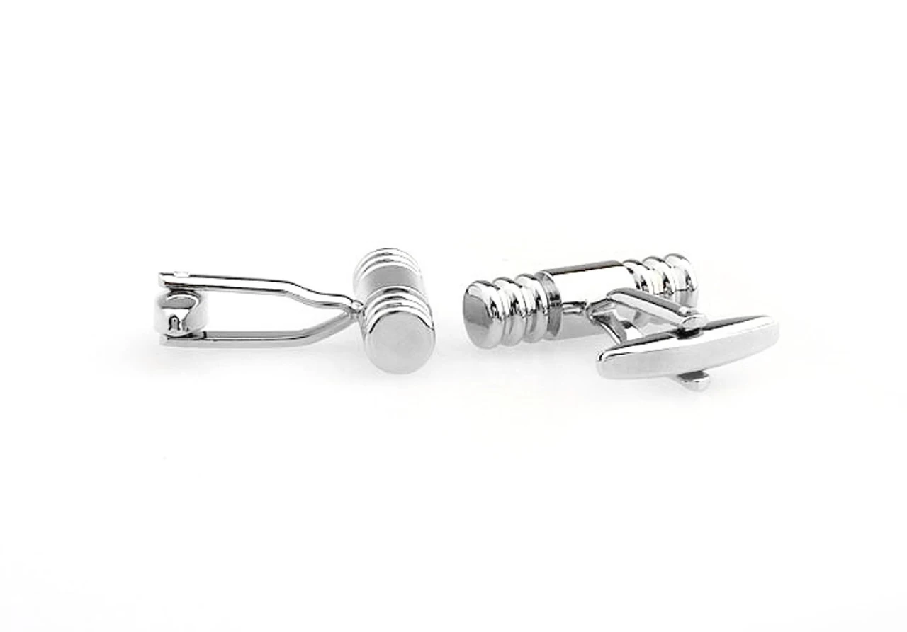 Long Silver Cylinder Cufflinks (V-CF-M50255S) 2 Long Silver Cylinder Cufflinks (V-CF-M50255S) - Image 2
