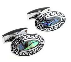 Oval Abalone Shell With Greek Key Design Cufflinks (V-CF-S506S)