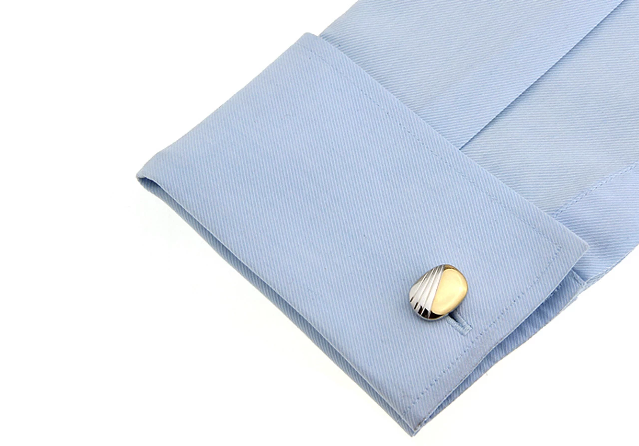 Gold Panel Silver Cufflinks (V-CF63713) 3 Gold Panel Silver Cufflinks (V-CF63713) - Image 3