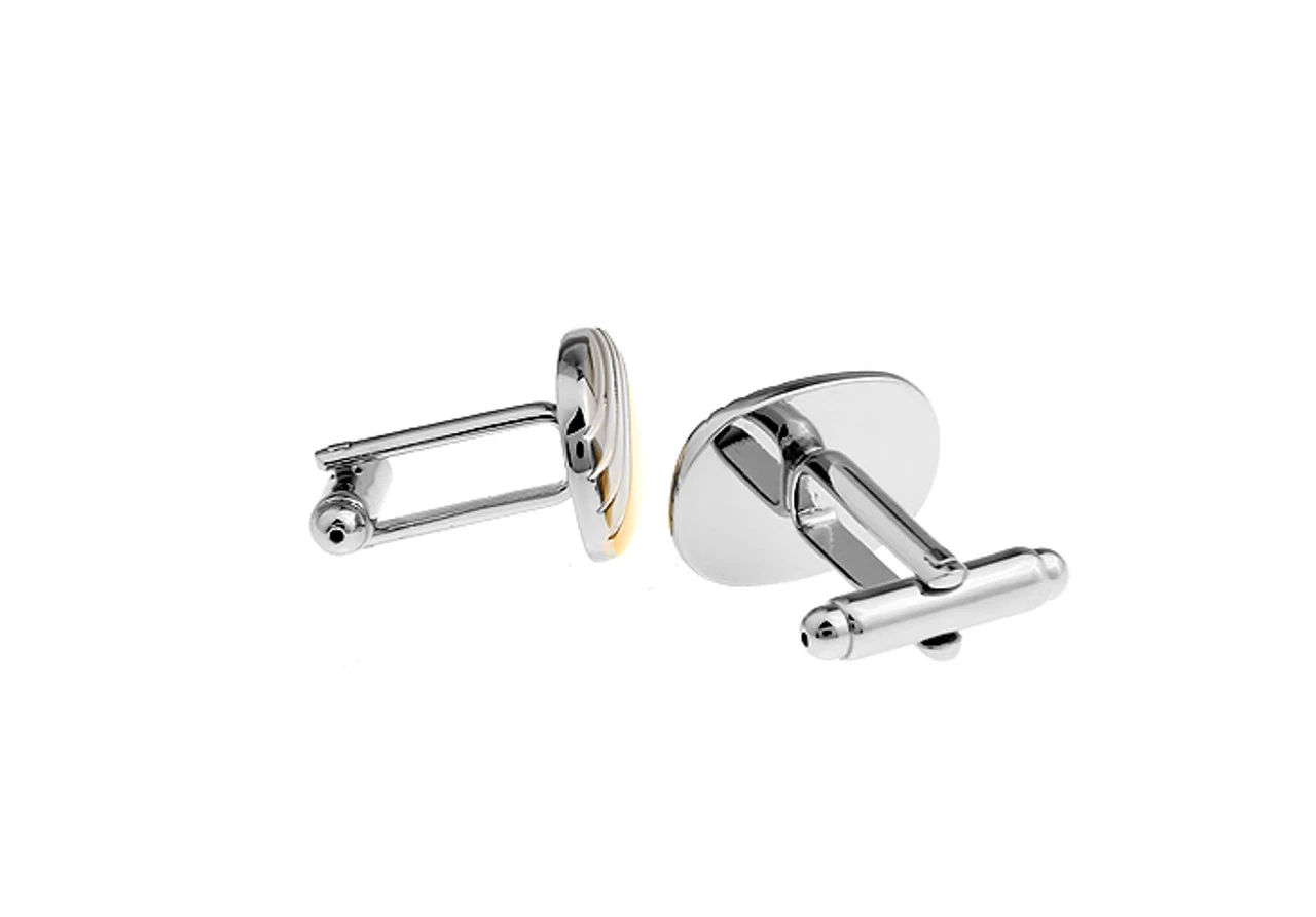 Gold Panel Silver Cufflinks (V-CF63713) 2 Gold Panel Silver Cufflinks (V-CF63713) - Image 2