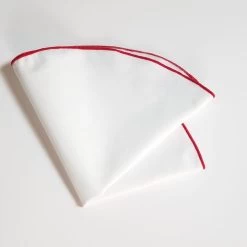 100% Cotton White 2-in-1 Pouf Round Pocket Square With Red Trim 10 100% Cotton White 2-in-1 Pouf Round Pocket Square With Red Trim -Fashionable Costume V PF CT0002 2 78705.1680385493