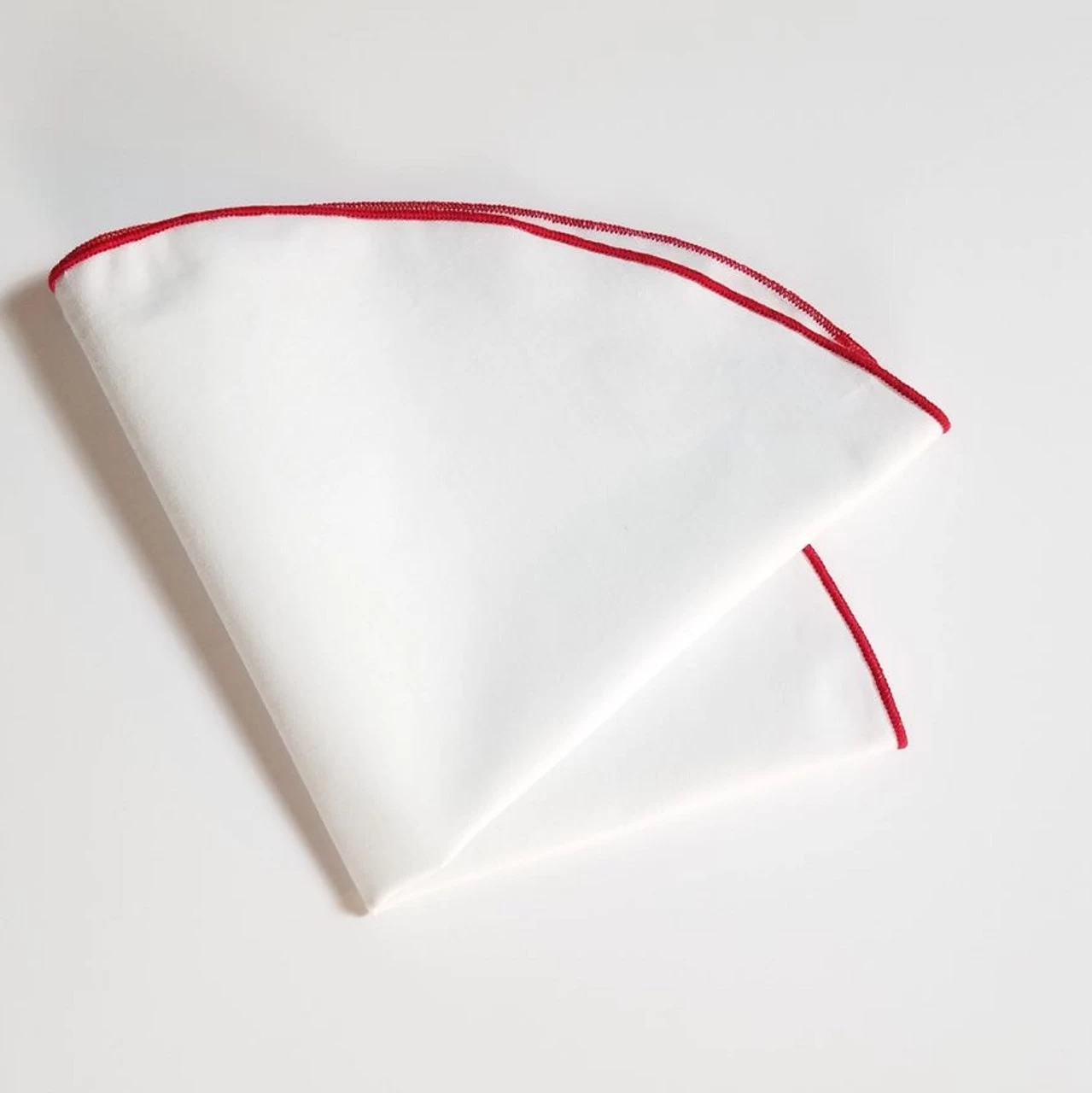 100% Cotton White 2-in-1 Pouf Round Pocket Square With Red Trim 5 100% Cotton White 2-in-1 Pouf Round Pocket Square With Red Trim - Image 5