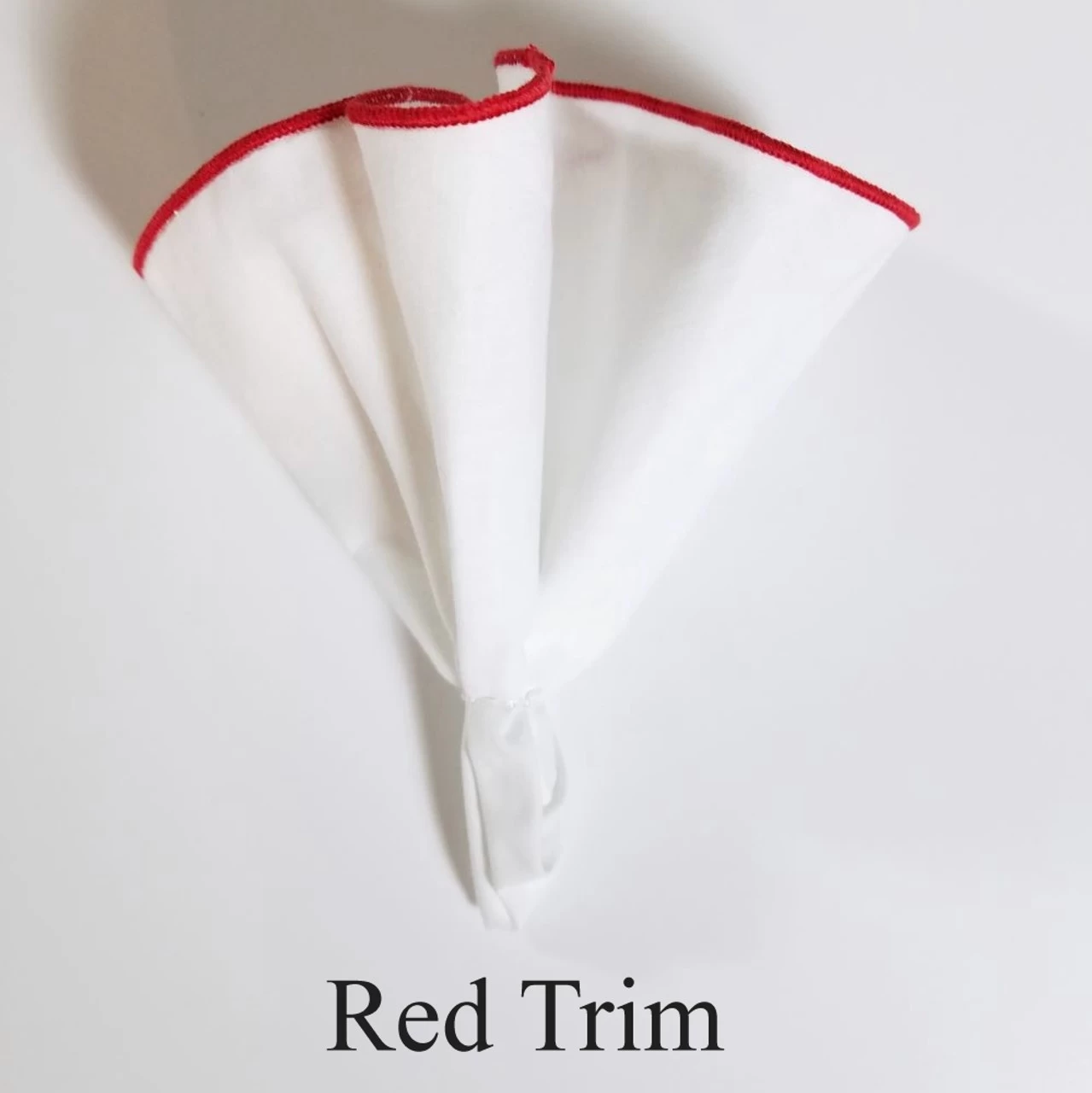 100% Cotton White 2-in-1 Pouf Round Pocket Square With Red Trim 3 100% Cotton White 2-in-1 Pouf Round Pocket Square With Red Trim - Image 3