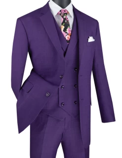 Vinci 2-Button Purple Windowpane With Double-breasted Vest Suit -Fashionable Costume V2RW 13 PURPLE 1 12818.1581133886