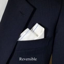 Blue Stitch On White 100% Cotton Pre-Folded Pocket Square Handkerchief Insert -Fashionable Costume VA 2SPTS 02 4 67848.1680203894